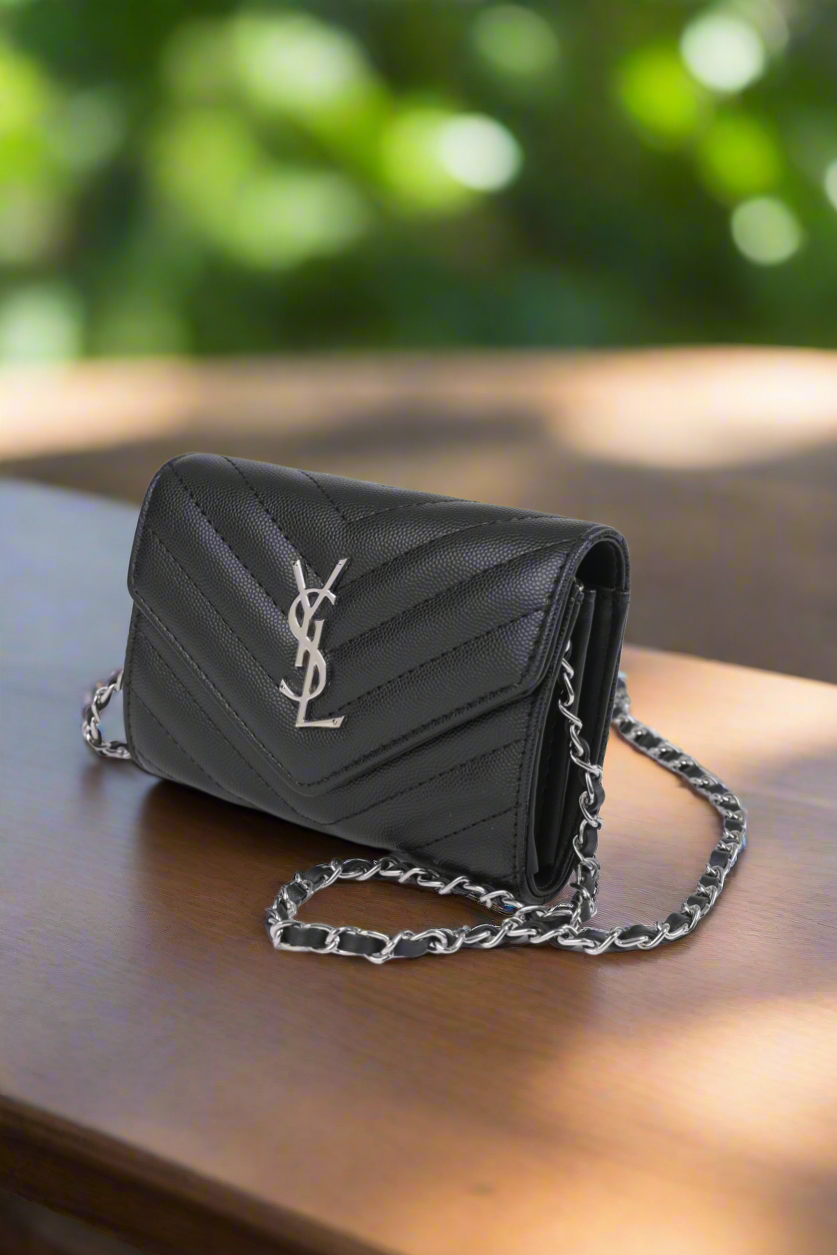 Saint Laurent Monogram Chain Wallet in Black