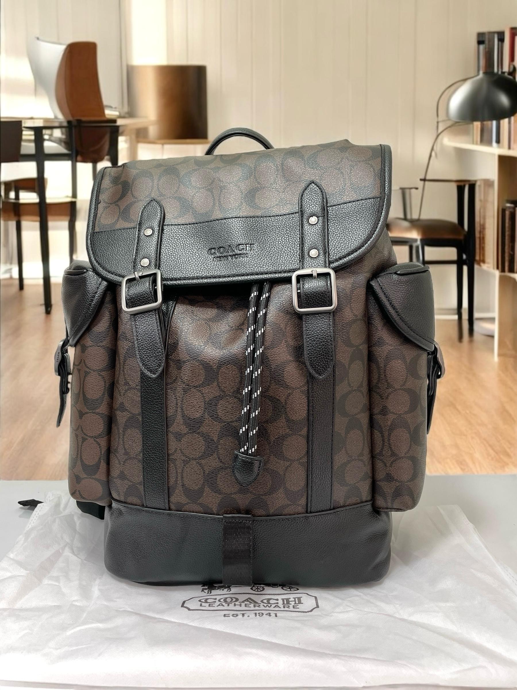 brown and black coach backpack Coach Signature Rivington Backpack (Dark Brown/Black) – ALANKRIT