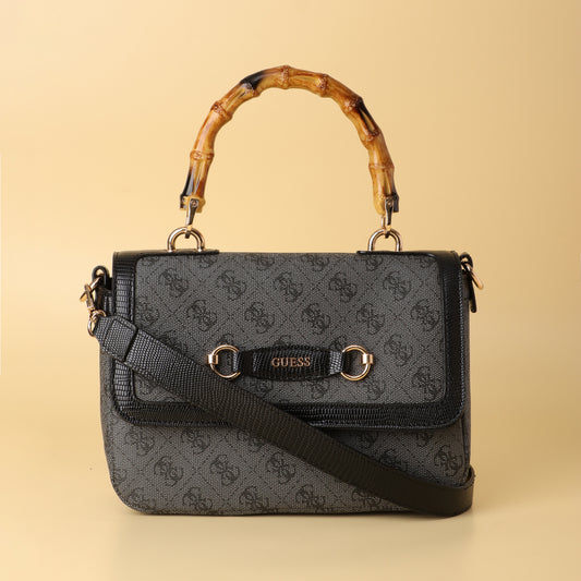 Grey Monogram Bamboo Handle Satchel