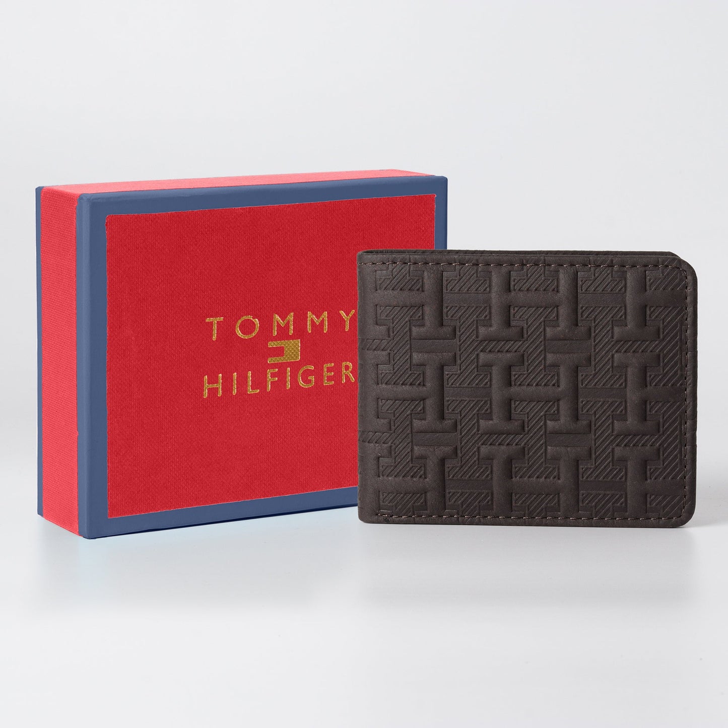 T-Grid Embossed Wallet in Dark Chocolate