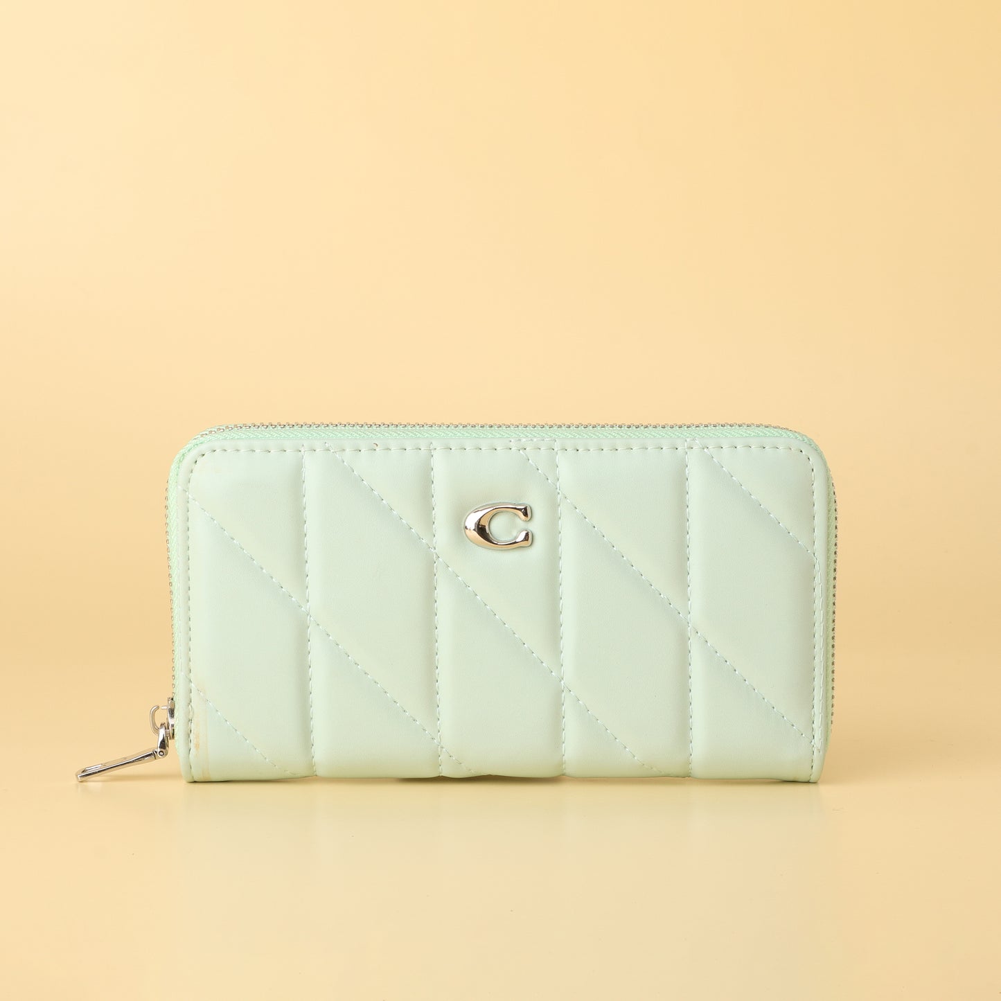 Mint Green Quilted Zip-Around Wallet