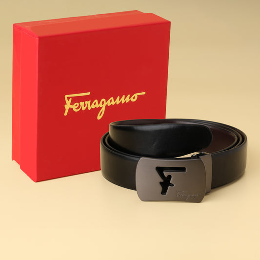 Ferragamo Gunmetal Buckle Belt