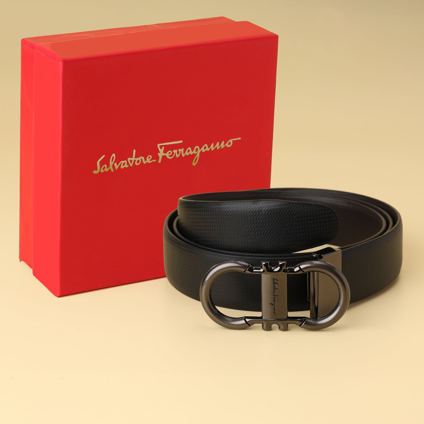 Ferragamo Signature Black Leather Belt