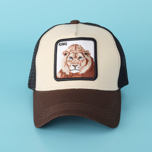 King Lion Embroidered Trucker Cap – Beige & Brown