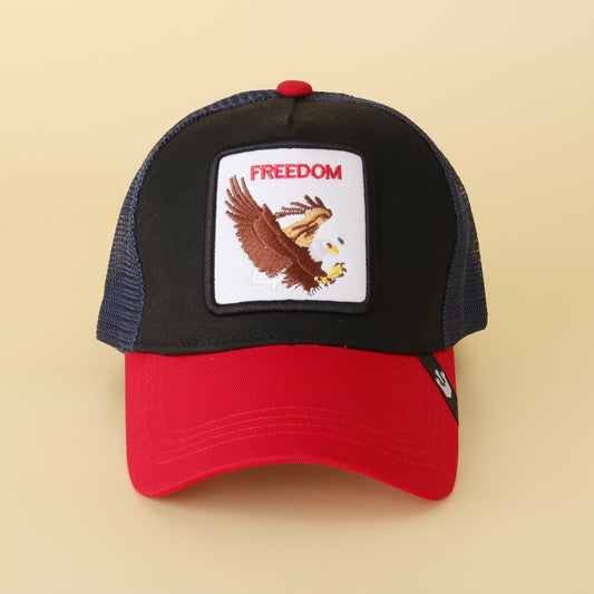 Freedom Eagle Embroidered Trucker Cap – Black & Red Edition