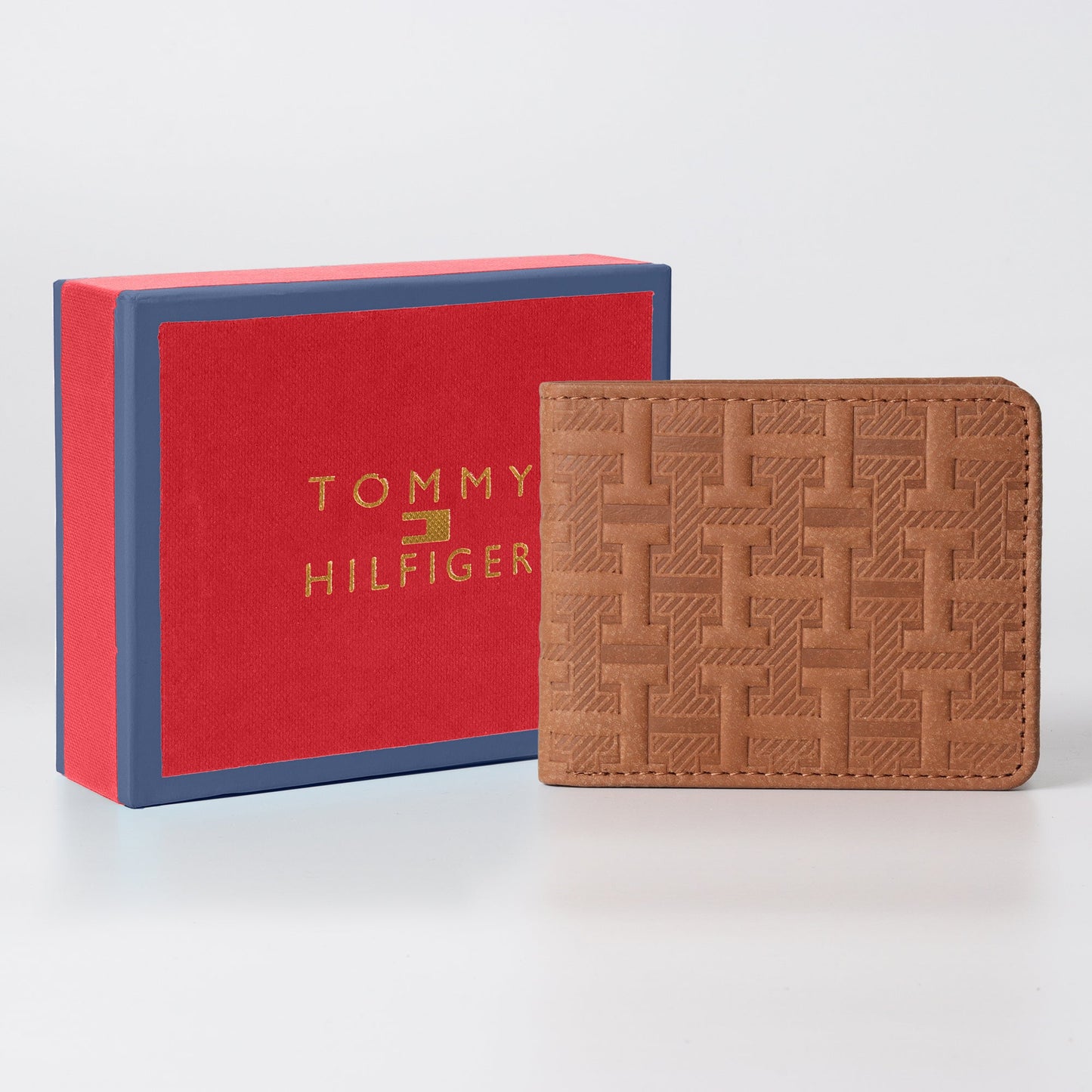 T-Grid Embossed Wallet in Camel Tan