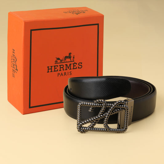 Black Textured Leather Belt