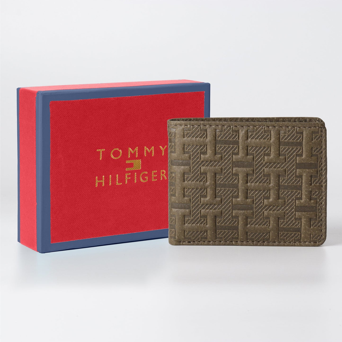 T-Grid Embossed Wallet in Olive Green