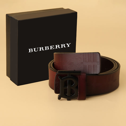 Maroon Monogram Belt with Black “B” Buckle