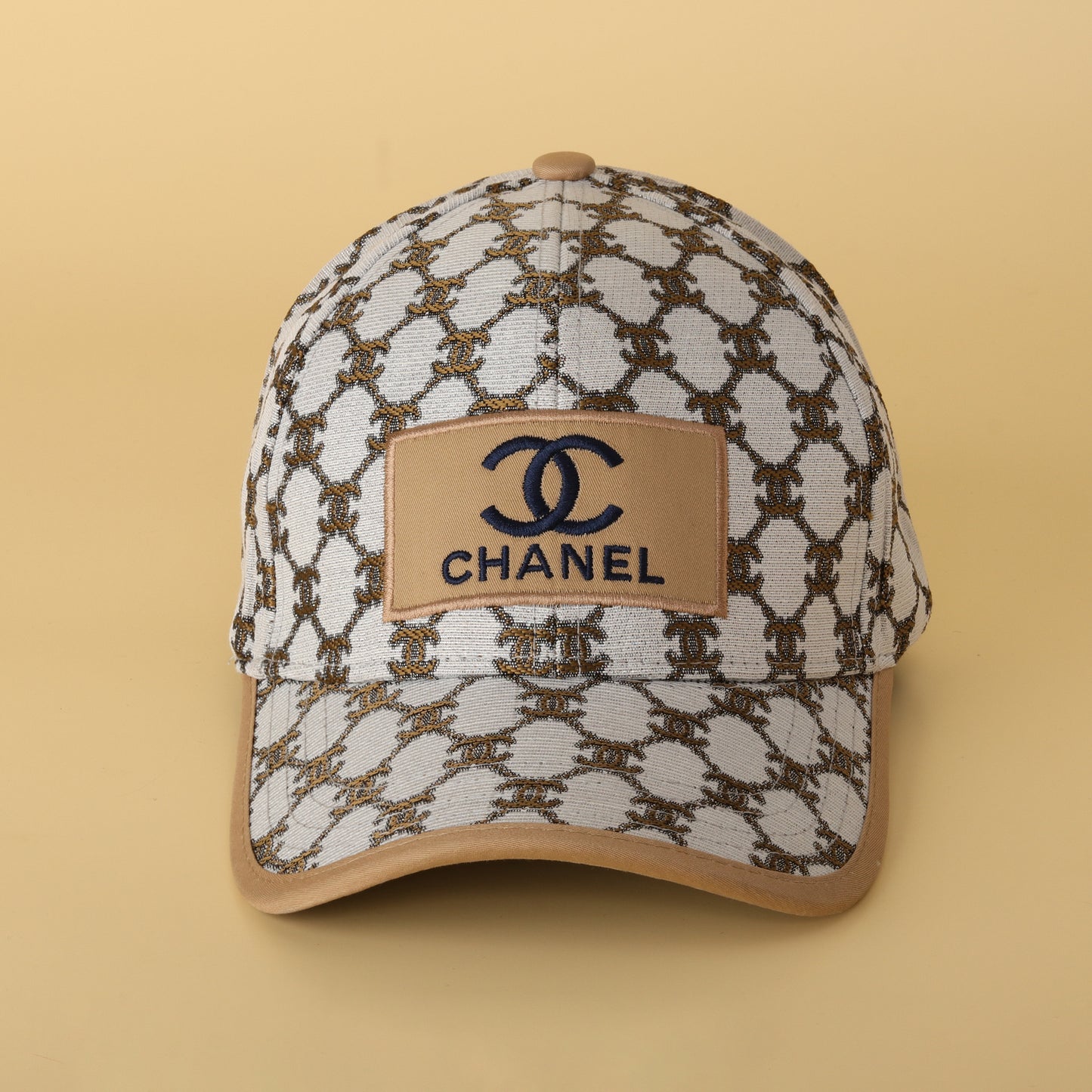 Chanel Monogram Embroidered Beige & White Baseball Cap