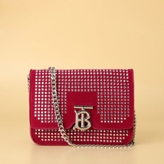 Red Velvet Crystal TB Shoulder Bag