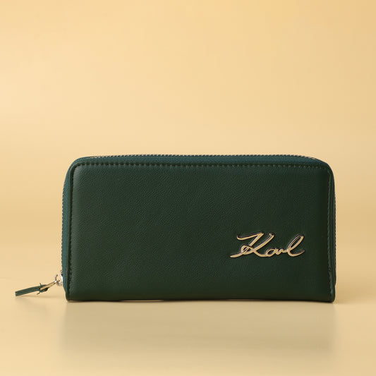Lagerfeld Paris Green Zip-Around Wallet – Elegant Designer Women’s Wallet