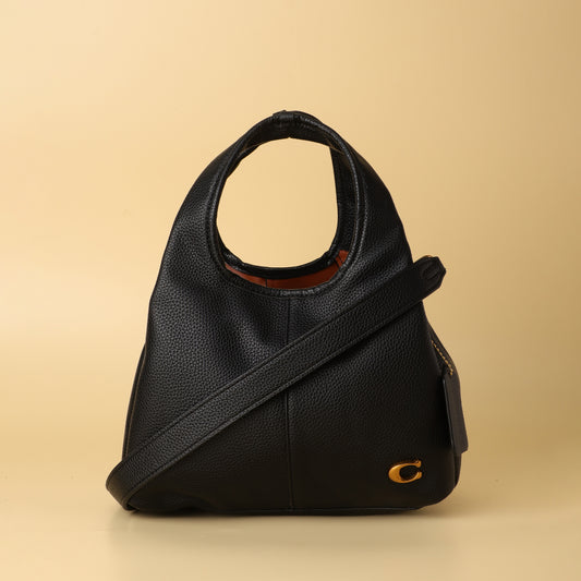 Pebbled Leather Hobo Bag in Black