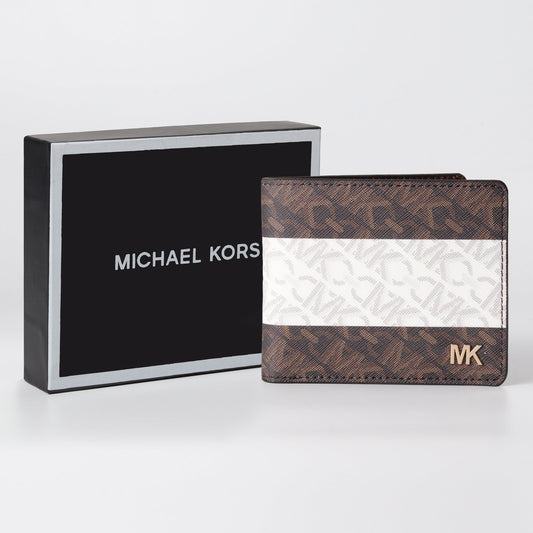 White Monogram Contrast Stripe Wallet