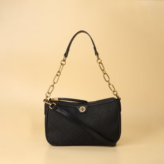 Burch Black Monogram Chain Shoulder Bag