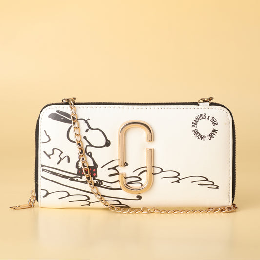 Peanuts Snoopy White Zip-Around Wallet with Chain
