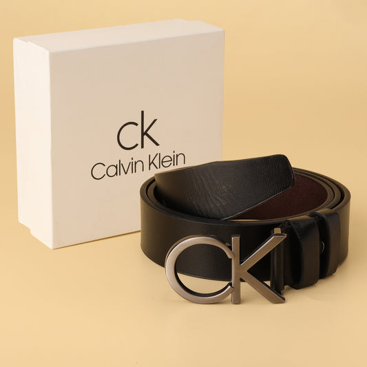 Black Leather CK Buckle Belt