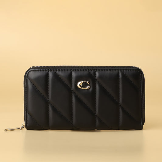 Quilted Black Zip-Around Wallet