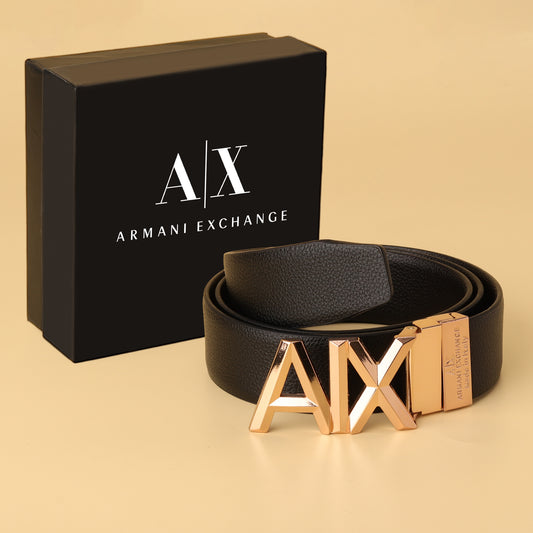 Armani Exchange Logo Buckle Reversible Leather Belt