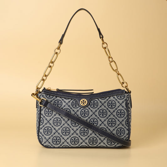 Burch Navy Monogram Shoulder Bag