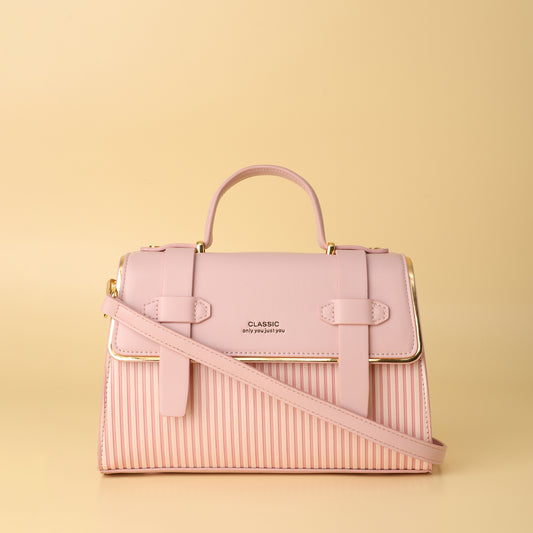 Blush Pink Striped Classic Handbag