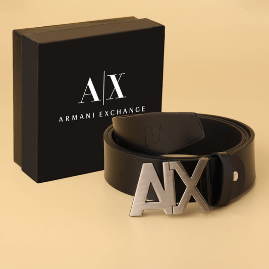 Armani Exchange Black Leather Belt for Men