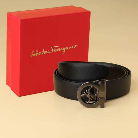 Ferragamo Black Textured Leather Belt