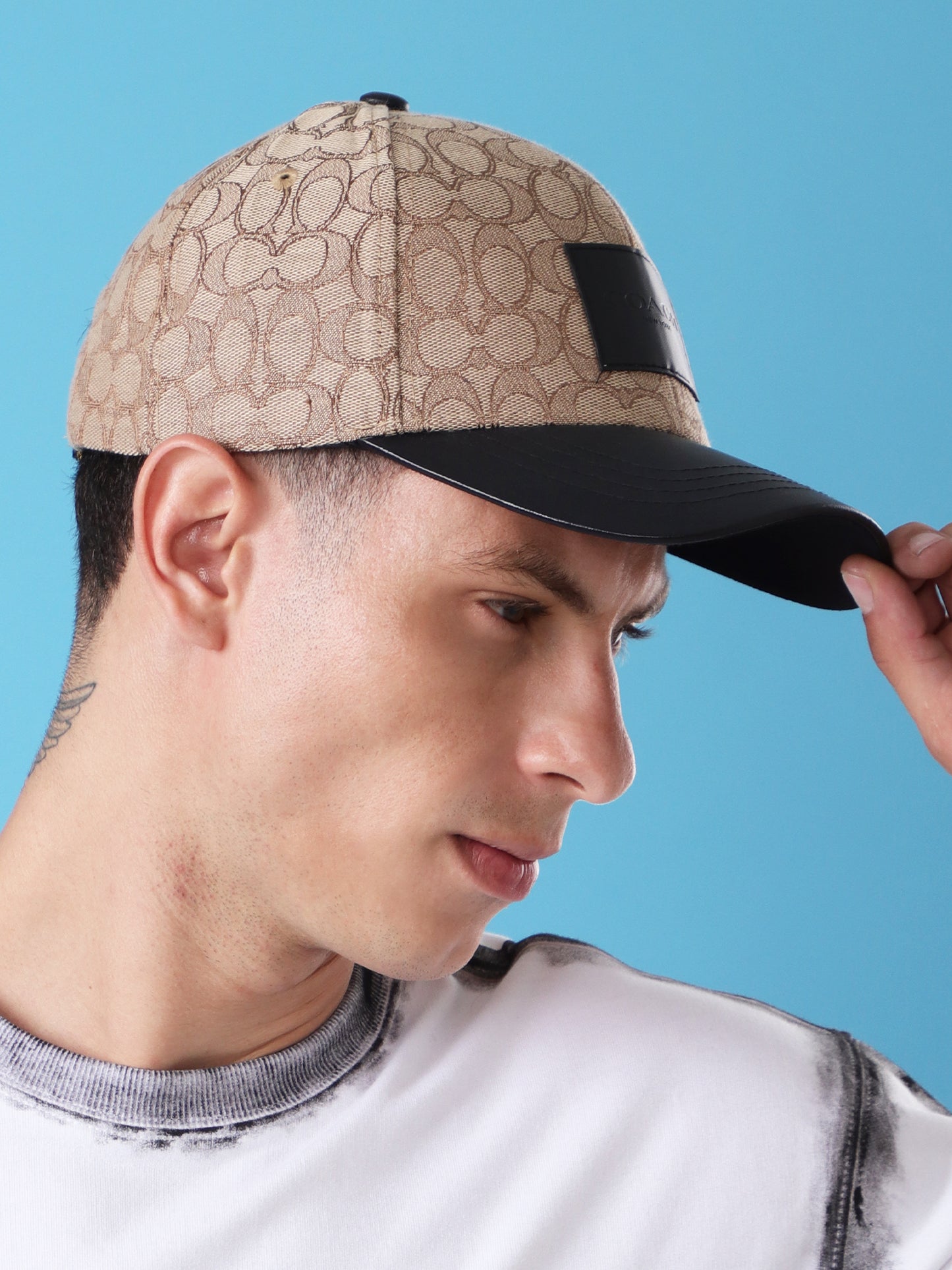 Signature Beige Cap with Leather Patch – Urban Luxe Edition