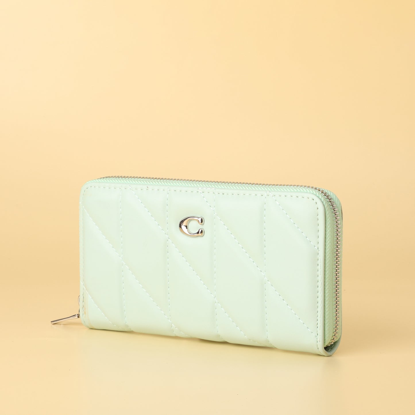 Mint Green Quilted Zip-Around Wallet