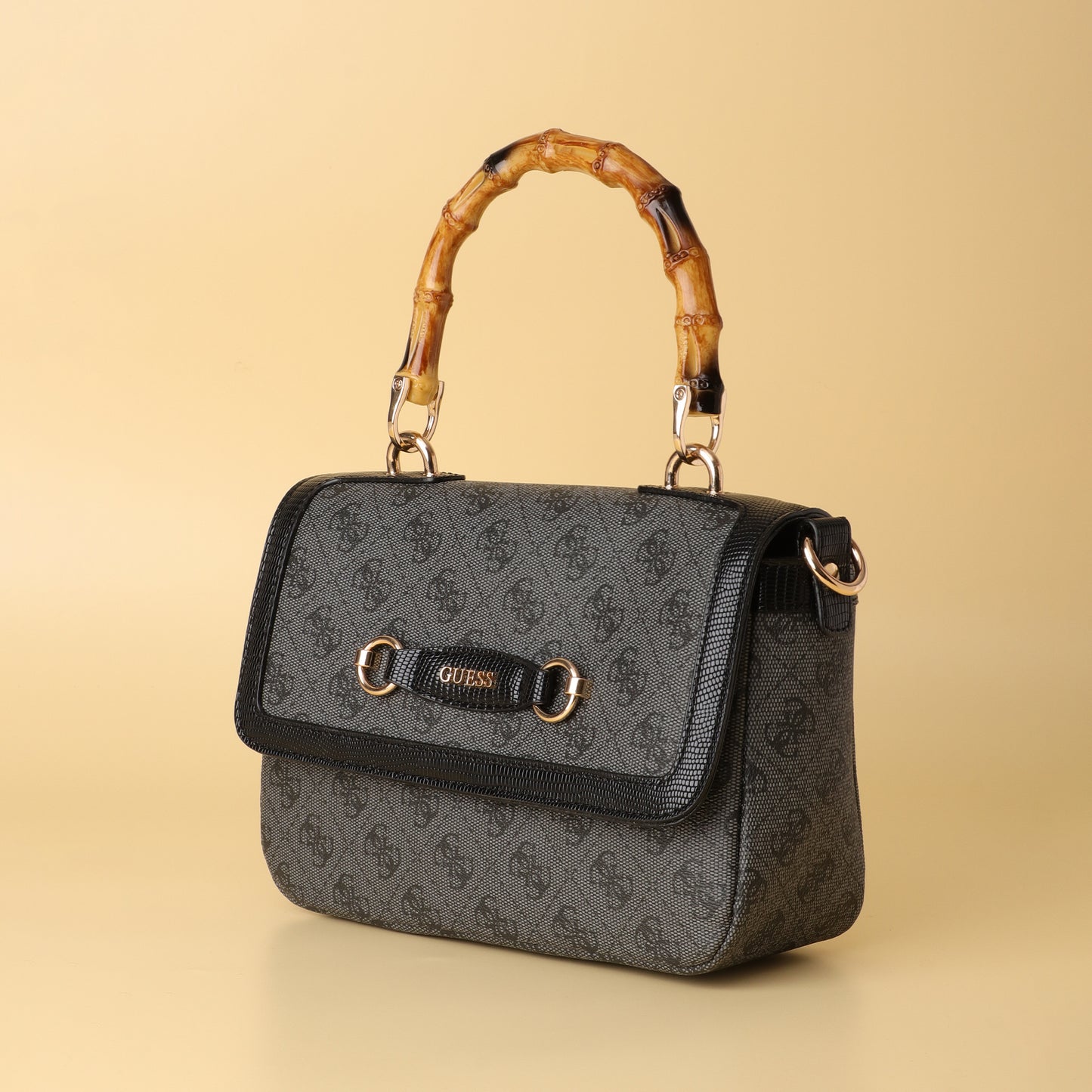 Grey Monogram Bamboo Handle Satchel