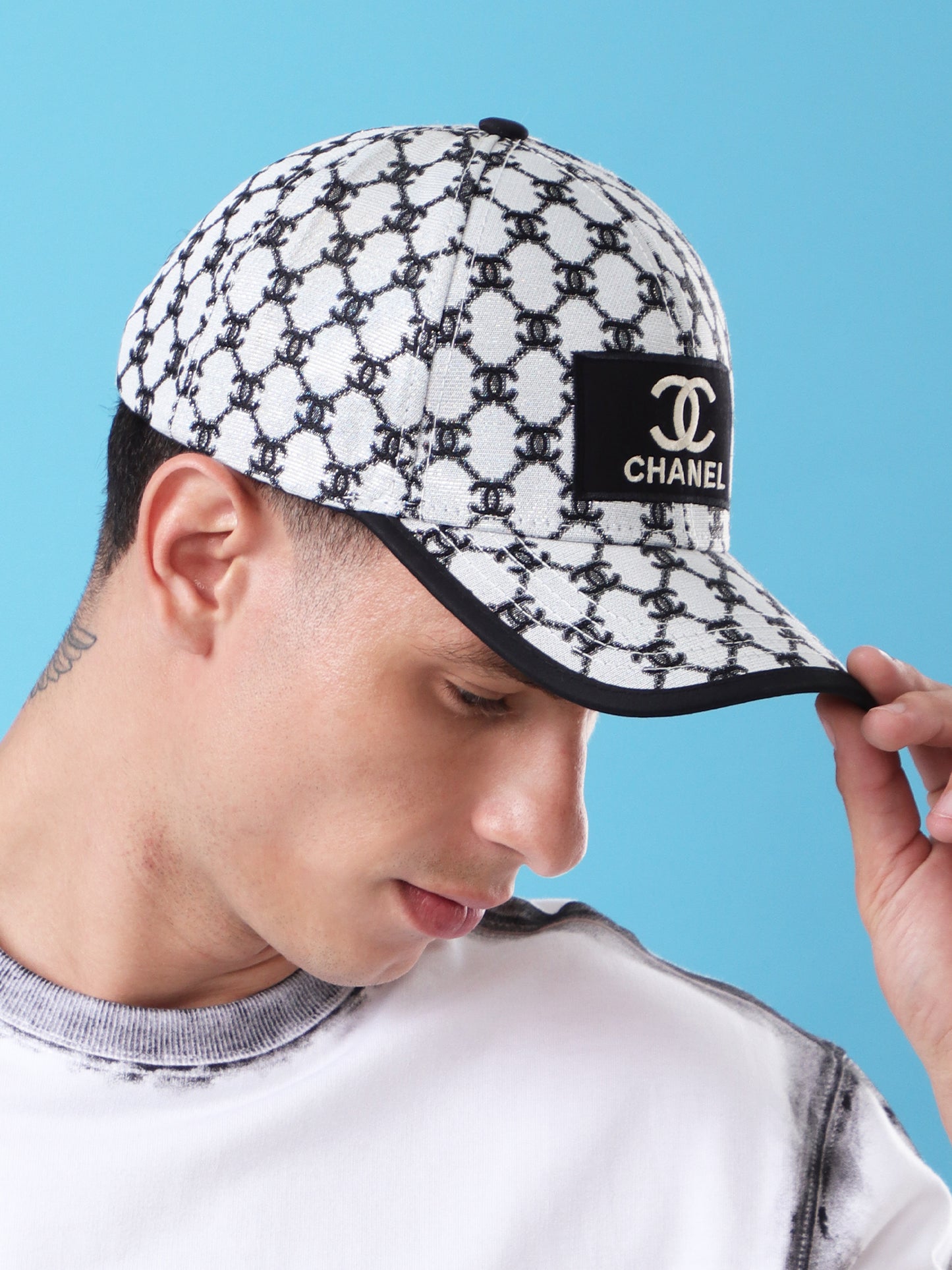 Monogram Embroidered Black & White Baseball Cap