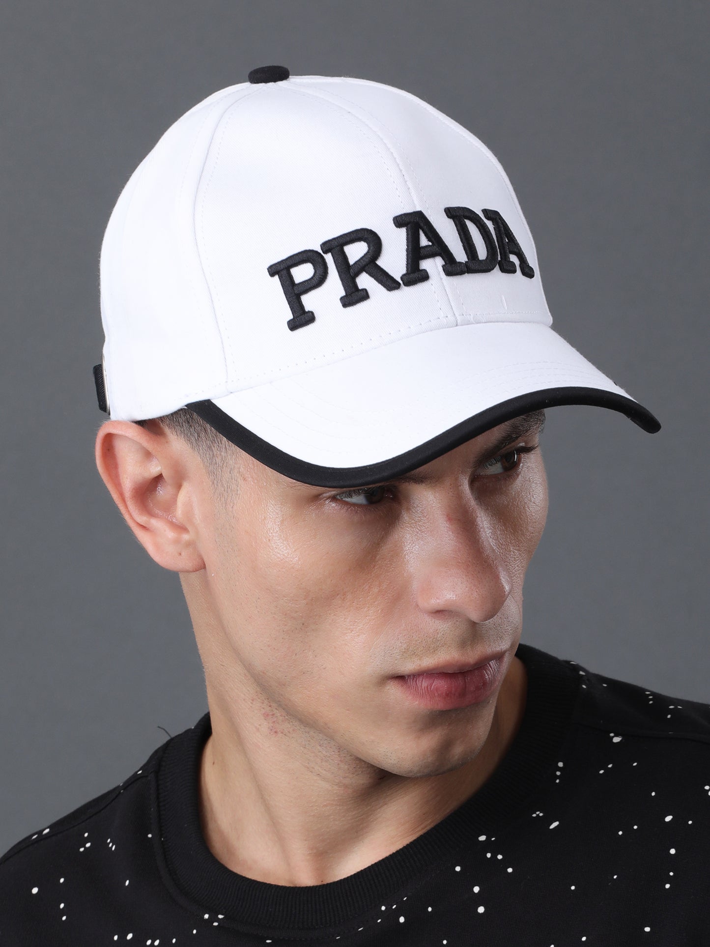 White Prada Embroidered Baseball Cap