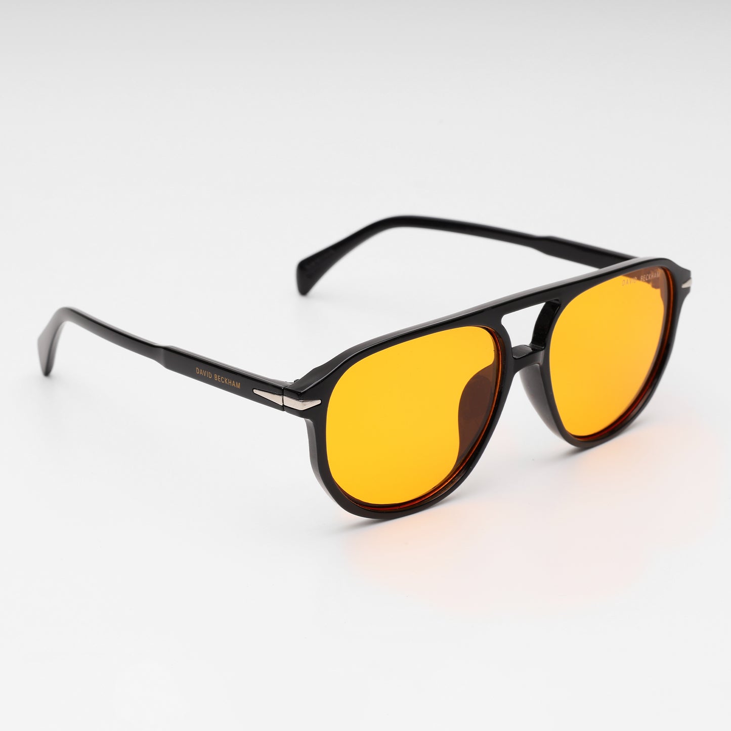 Beckham Black Aviator Sunglasses with Amber Tint