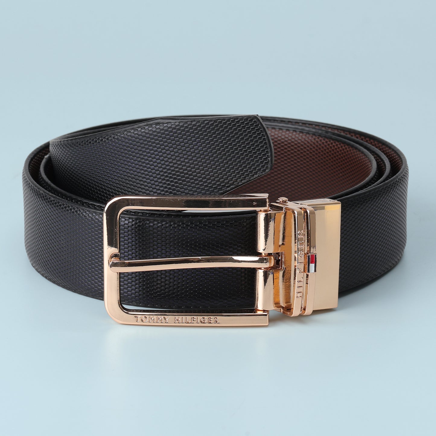 Rose-Gold Grid Textured Belt