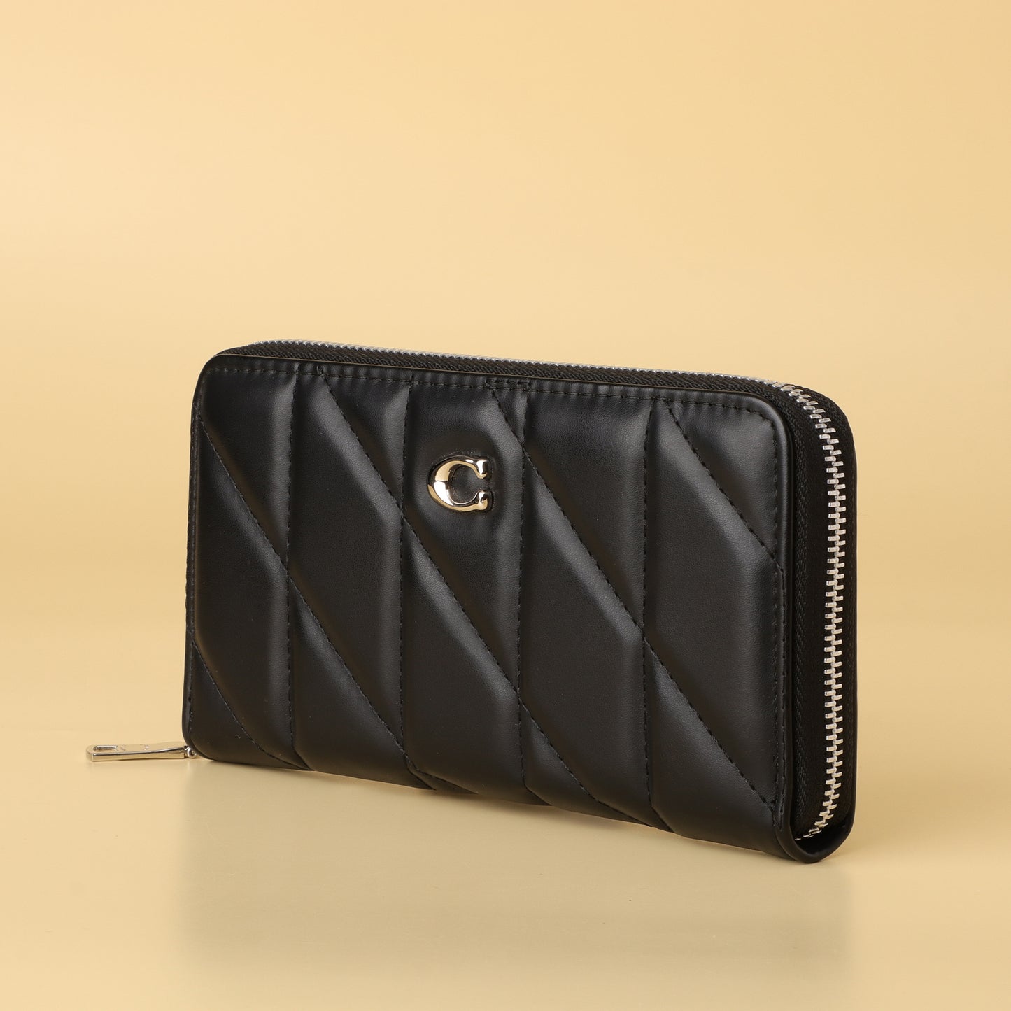 Quilted Black Zip-Around Wallet