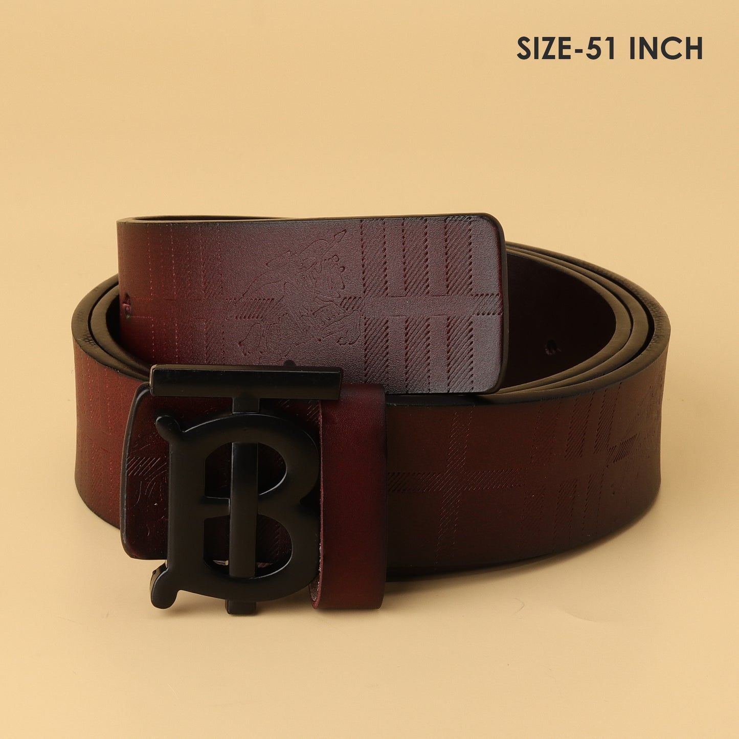 Maroon Monogram Belt with Black “B” Buckle