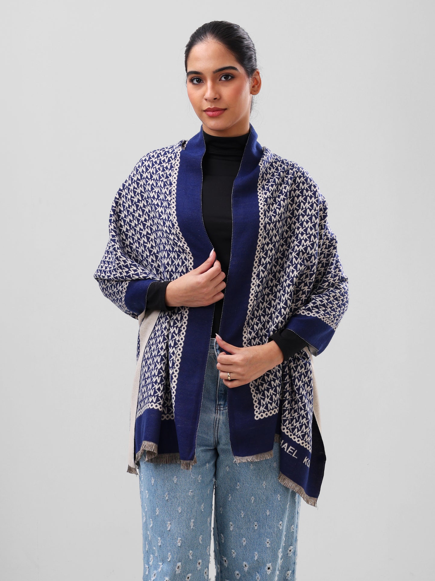 Midnight Blue Monogram Shawl