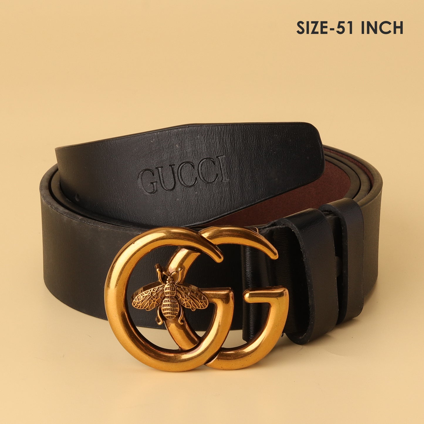 Leather Belt with Double G Bee Buckle