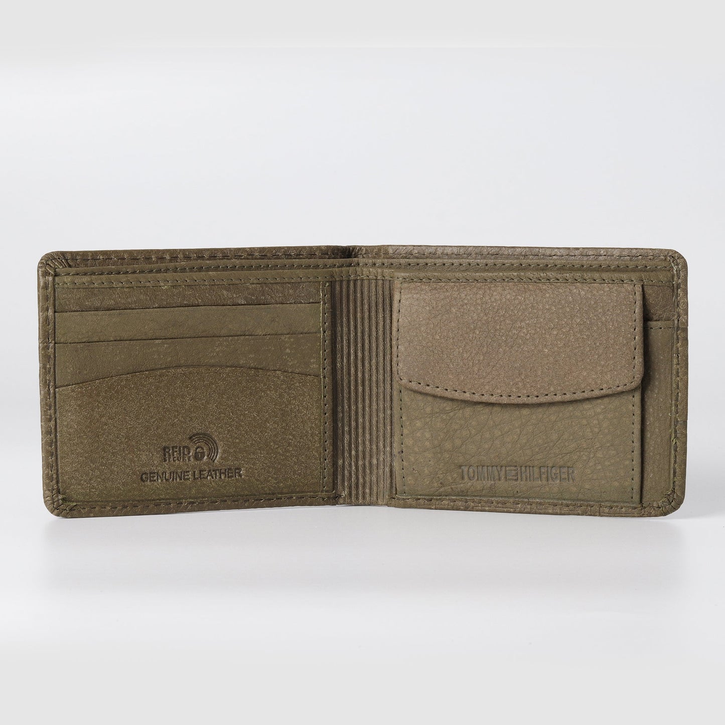 T-Grid Embossed Wallet in Olive Green