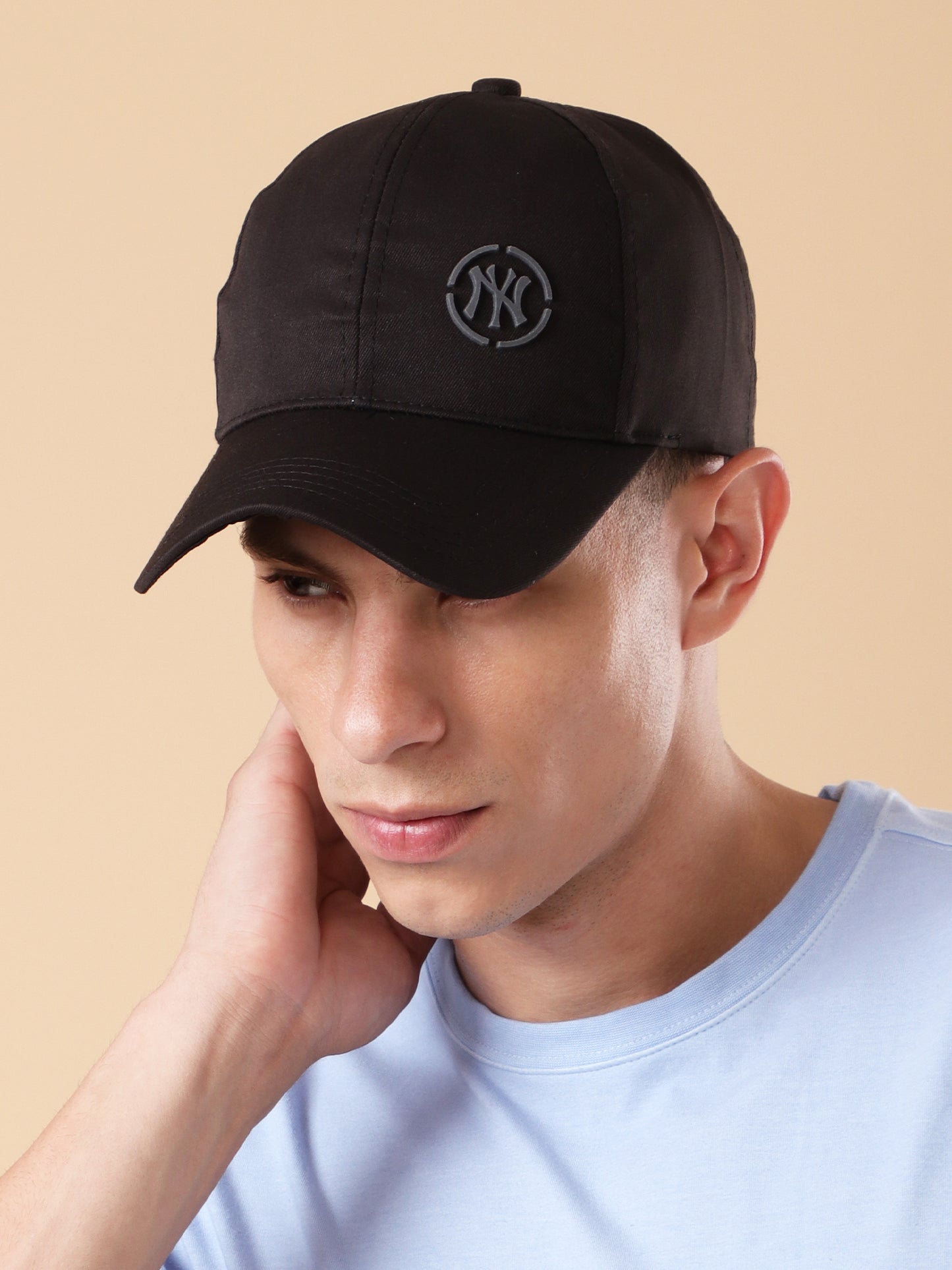 Street-Style Black Cap with Tonal 'NY' Logo