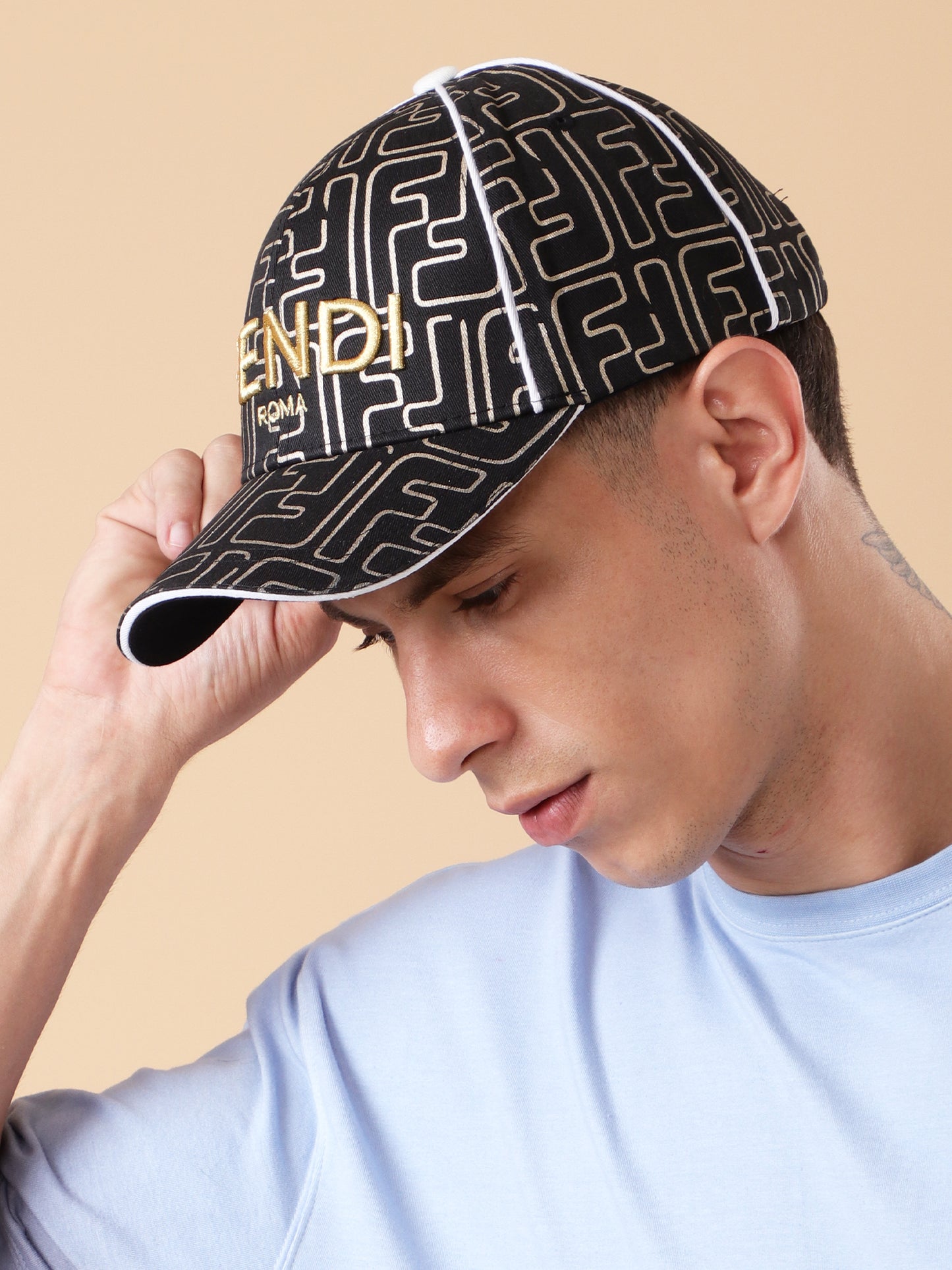 Roma Black & Gold Monogram Cap