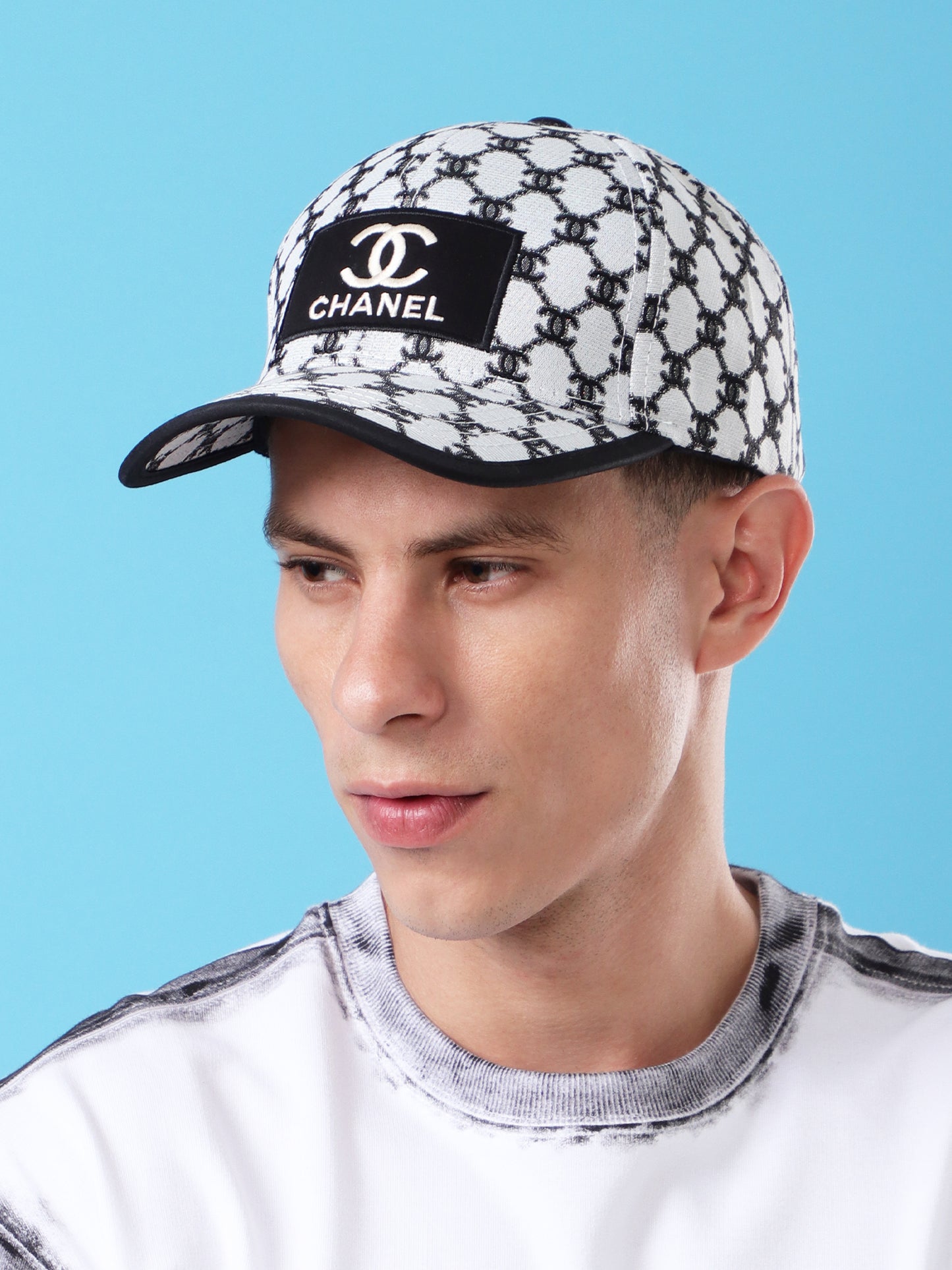 Monogram Embroidered Black & White Baseball Cap