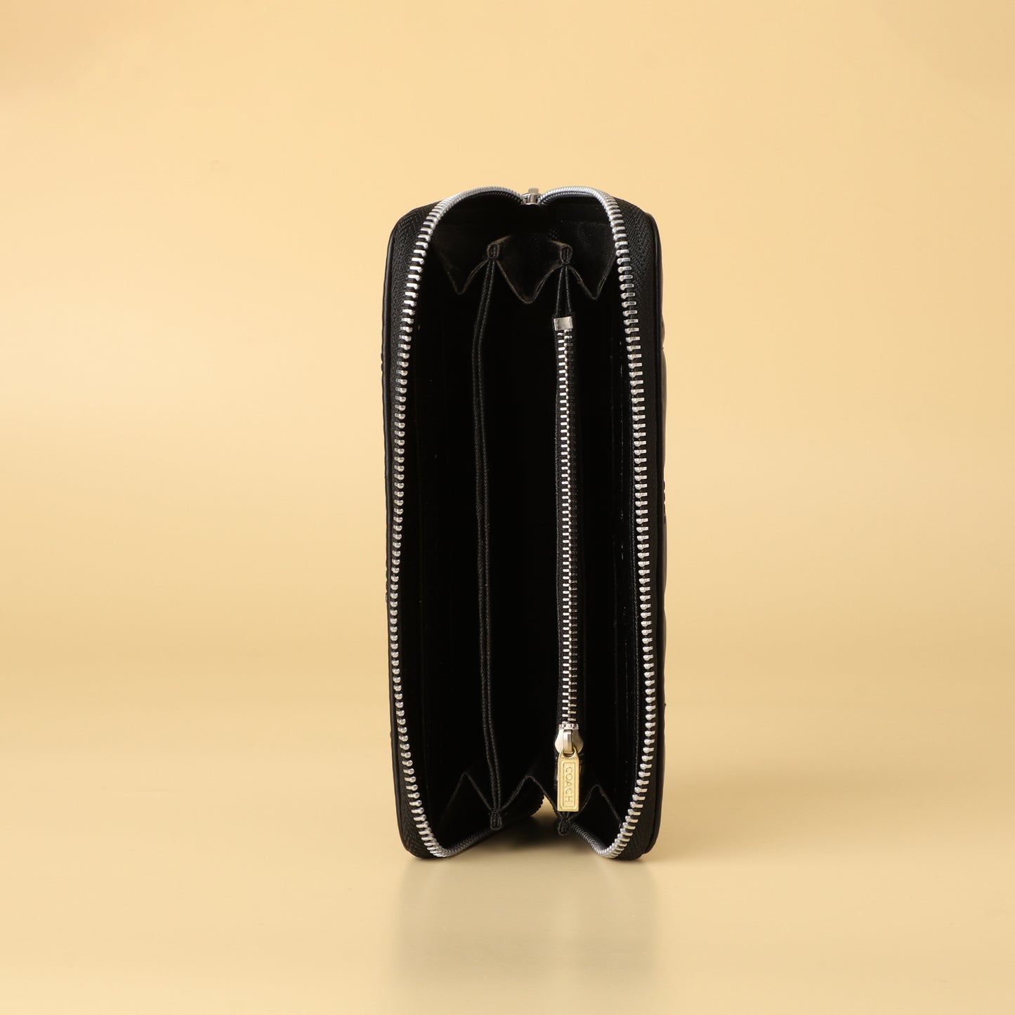 Quilted Black Zip-Around Wallet