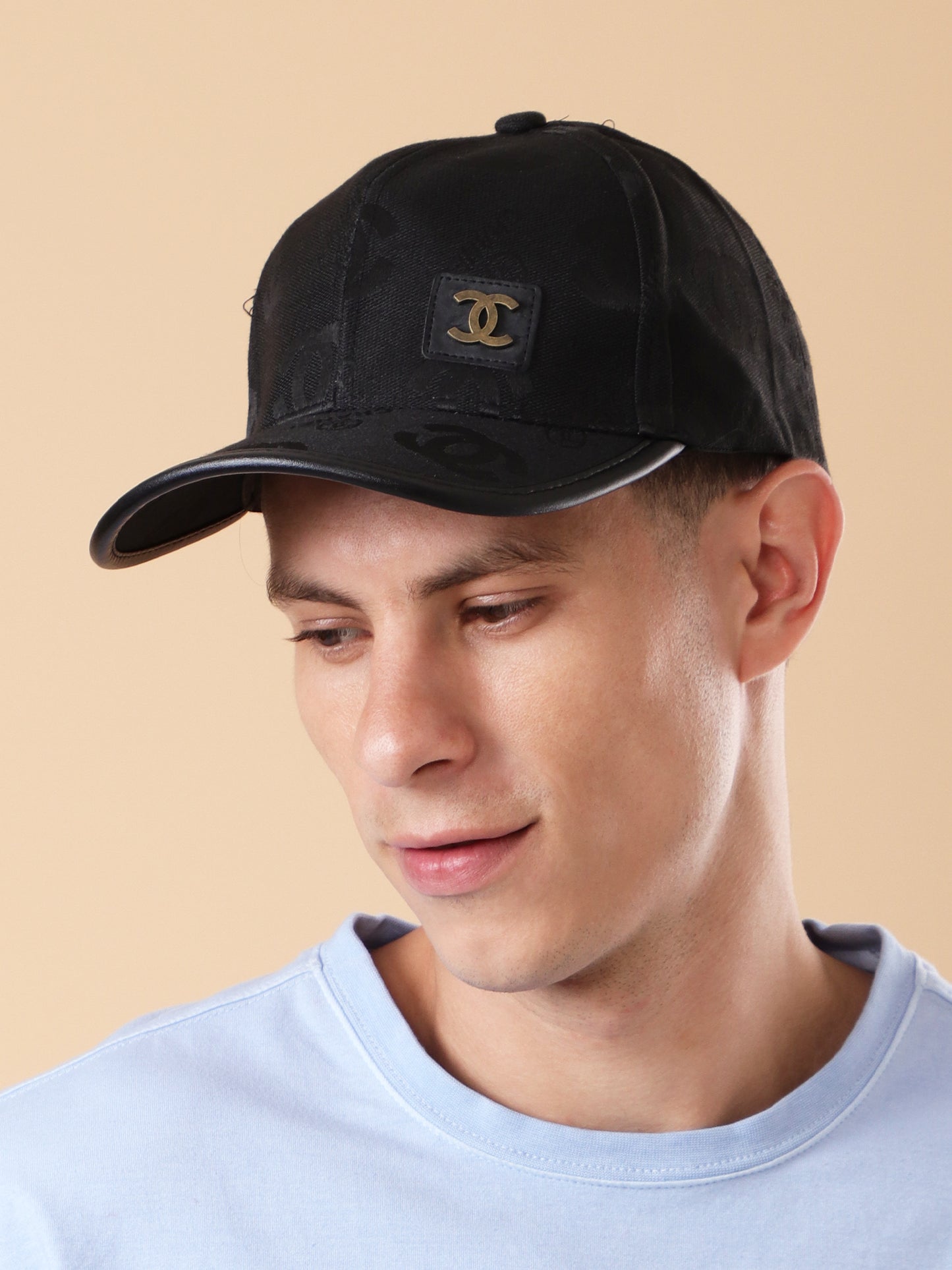 Luxury Black Designer Cap with Embossed Monogram
