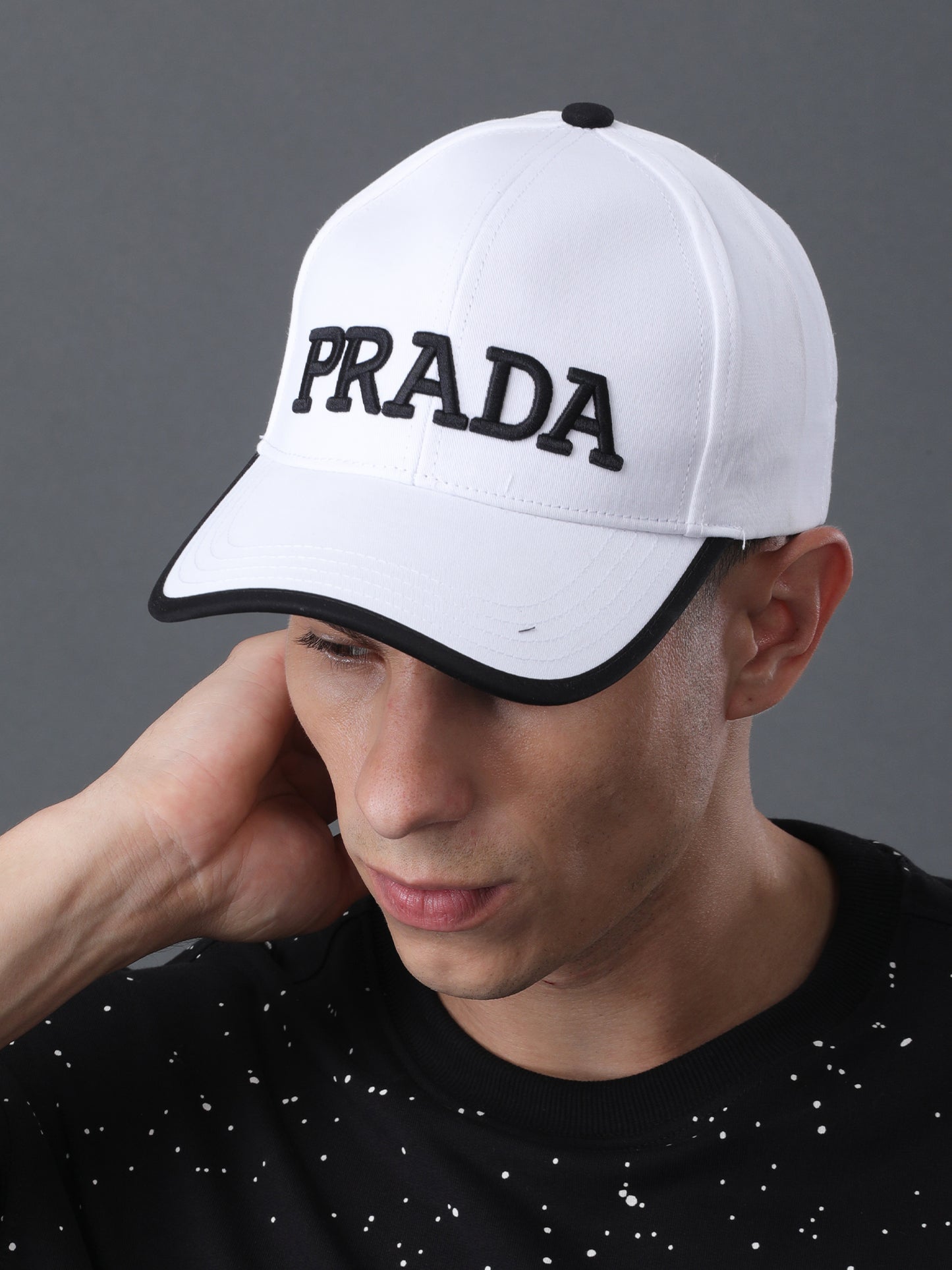 White Prada Embroidered Baseball Cap