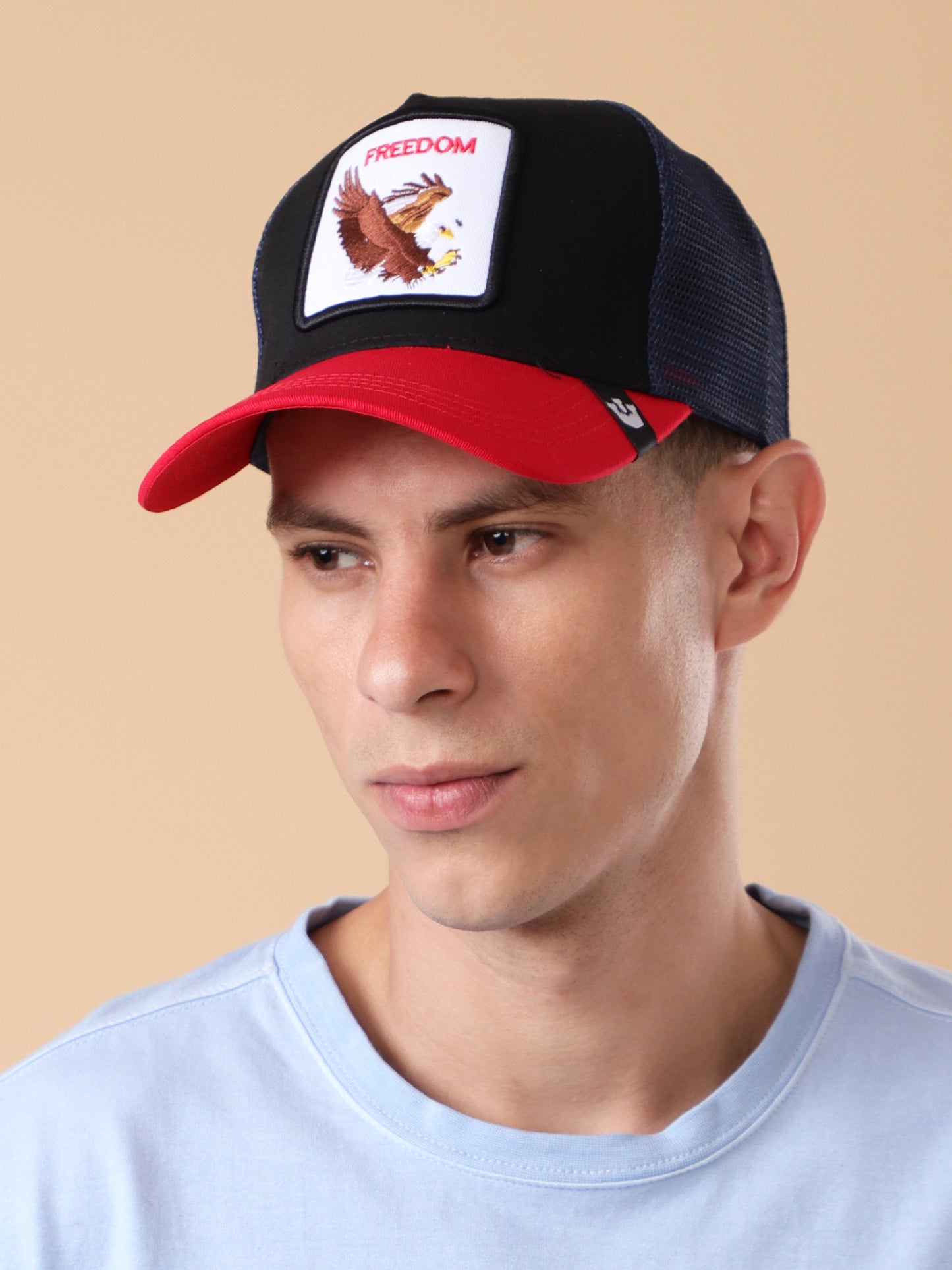 Freedom Eagle Embroidered Trucker Cap – Black & Red Edition