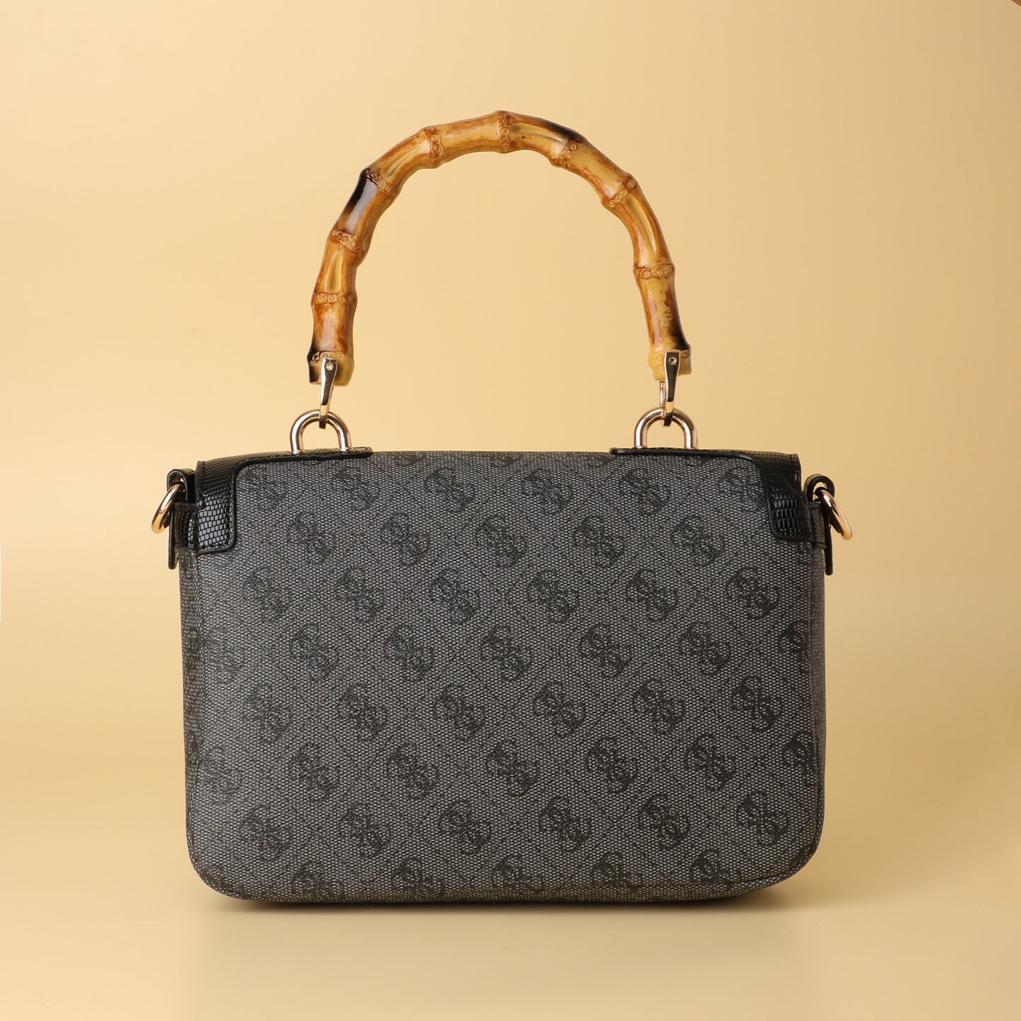 Grey Monogram Bamboo Handle Satchel