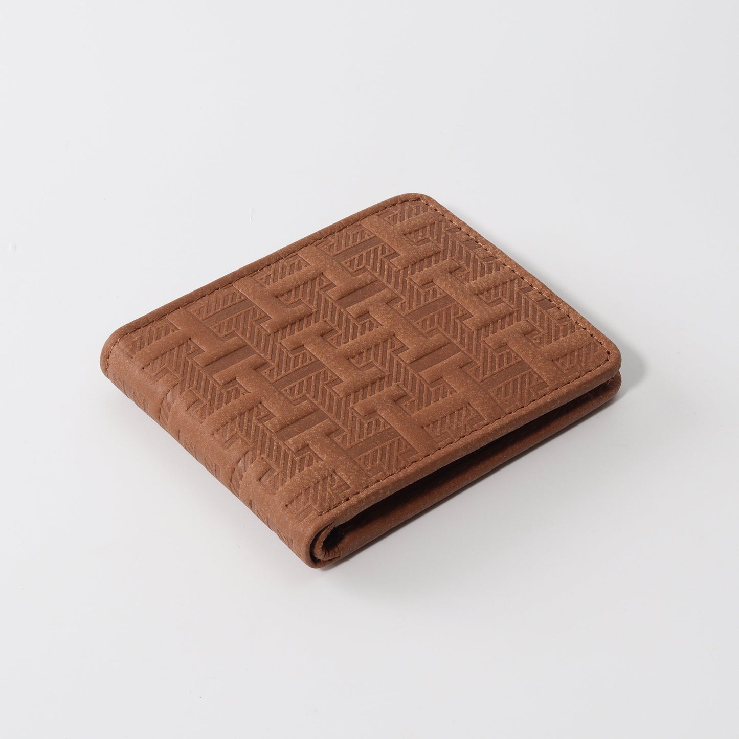 T-Grid Embossed Wallet in Camel Tan