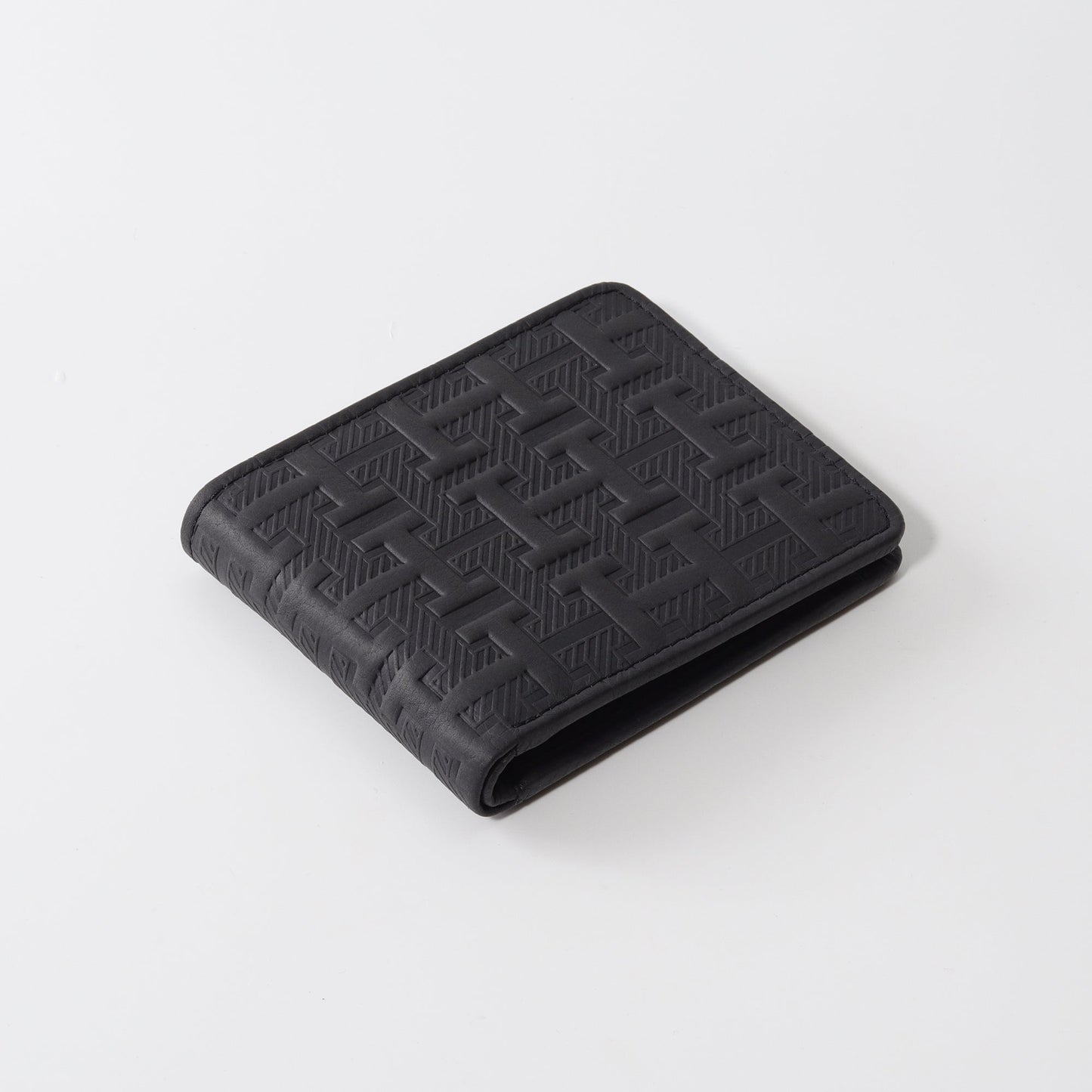 T-Grid Embossed Wallet in Jet Black