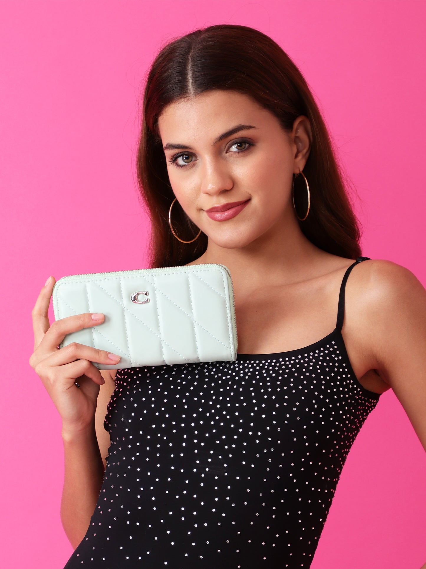 Mint Green Quilted Zip-Around Wallet